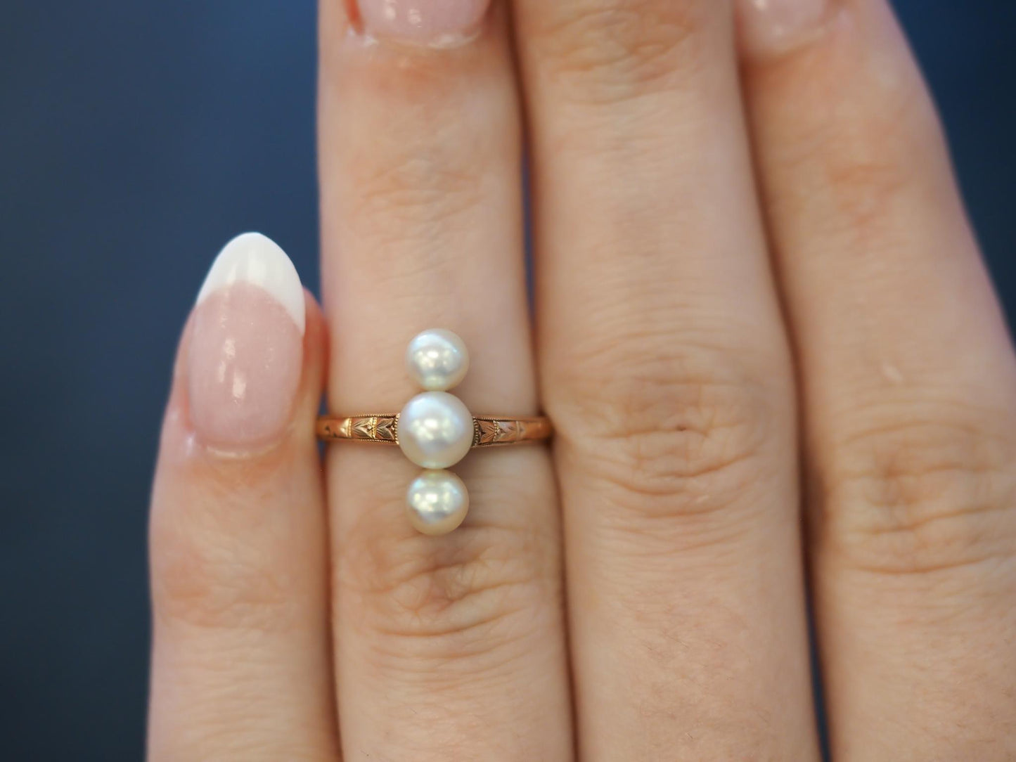Estate Edwardian 14K Yellow Gold Pearl 3 Stone Ring - VHK#98a