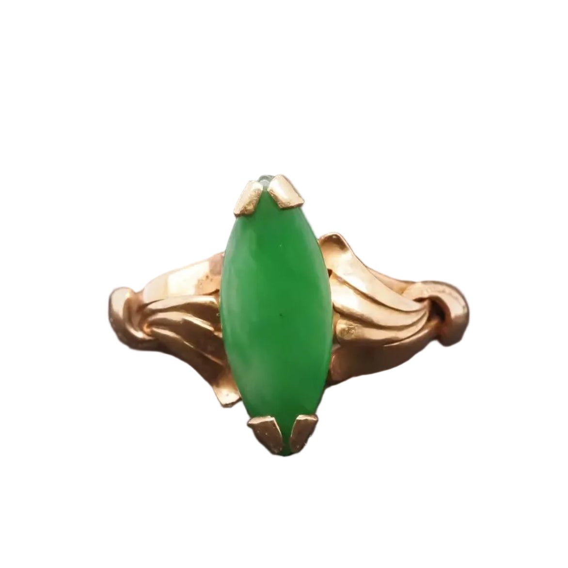 Estate Vintage 14K Gold Jade Navette Ring -VHK#23A