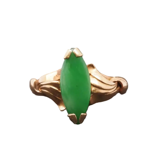 Estate Vintage 14K Gold Jade Navette Ring -VHK#23A