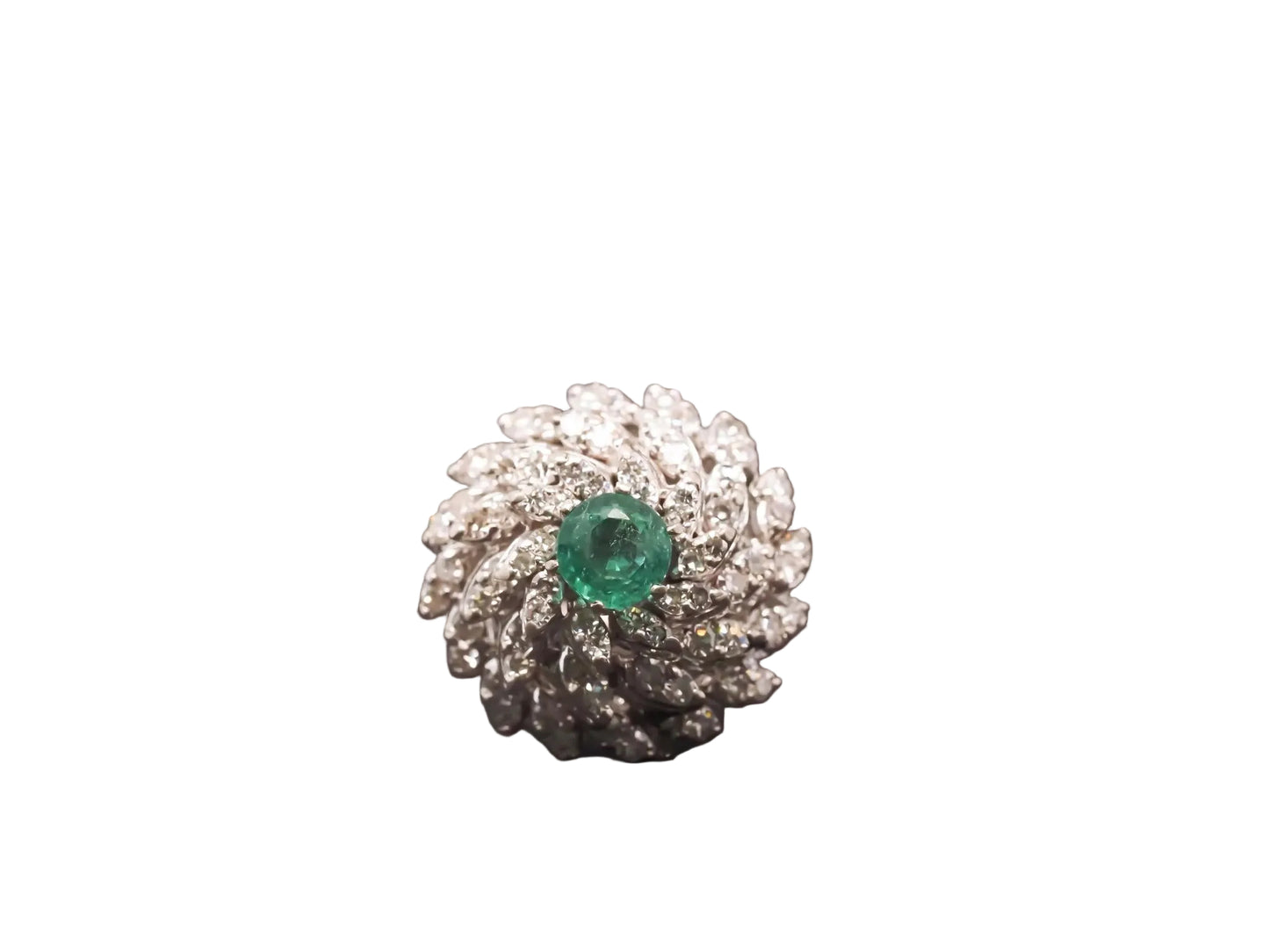 Estate 14K 1970s 14K White Gold Emerald and Diamond Cocktail Ring - VHK#994A