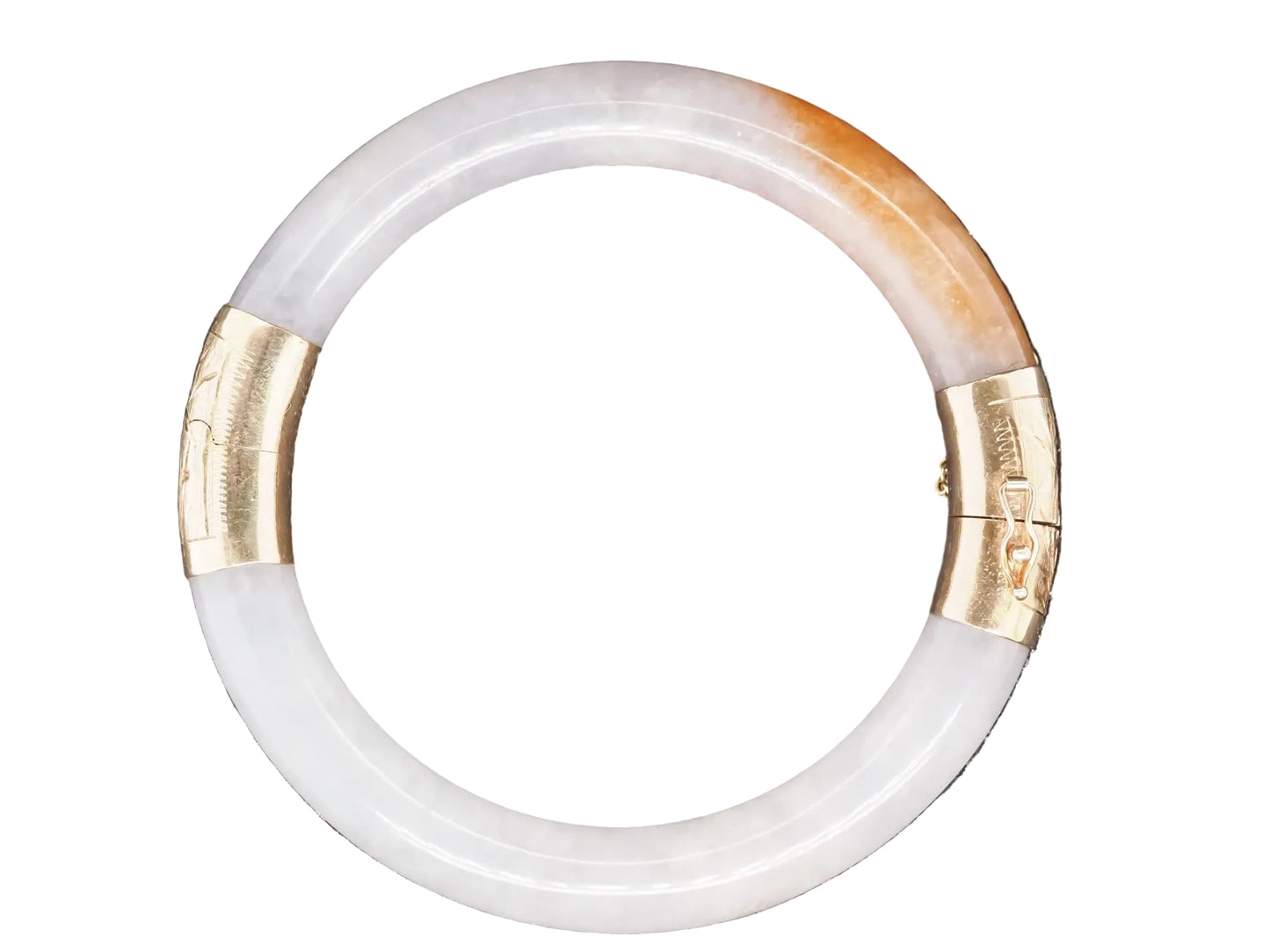 Estate 14K Yellow Gold Jade Bangle with Green and Brown Tone
