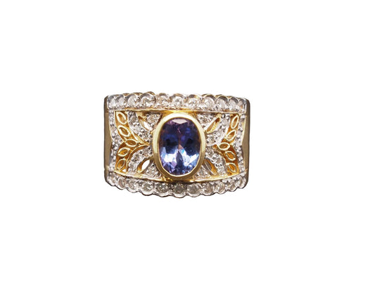 Estate LEVIAN 18K Yellow Gold Tanzanite and Diamond Ring -VHK#215B