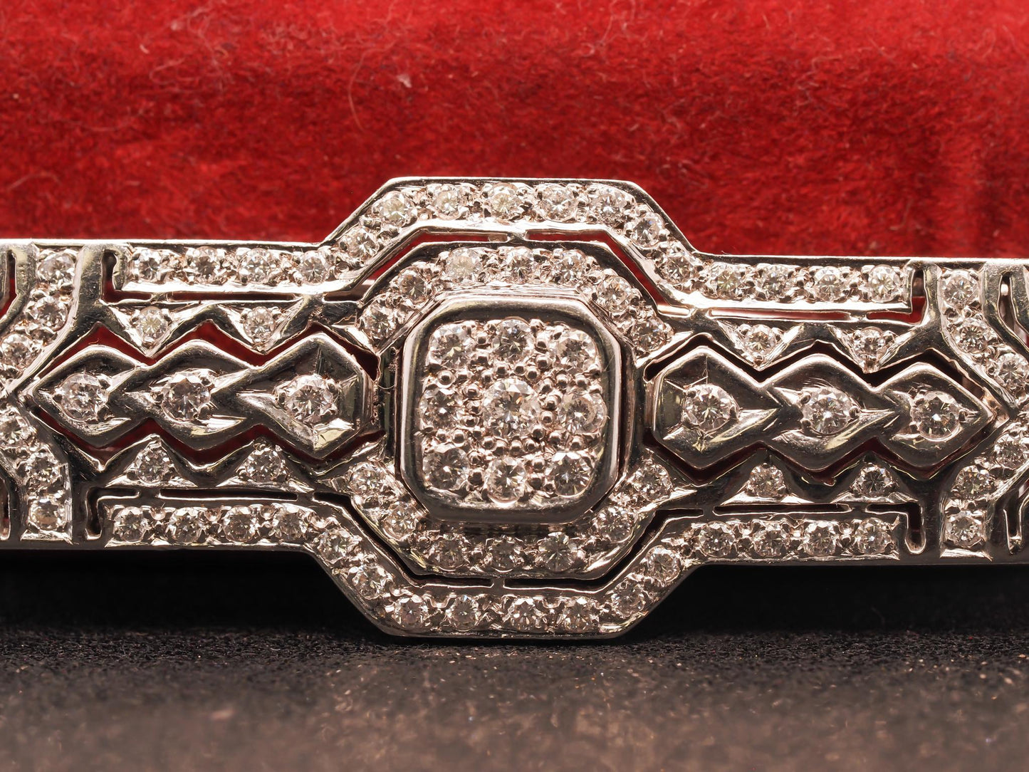 18K White Gold Diamond Art Deco Style Bar Brooch - VHK420A