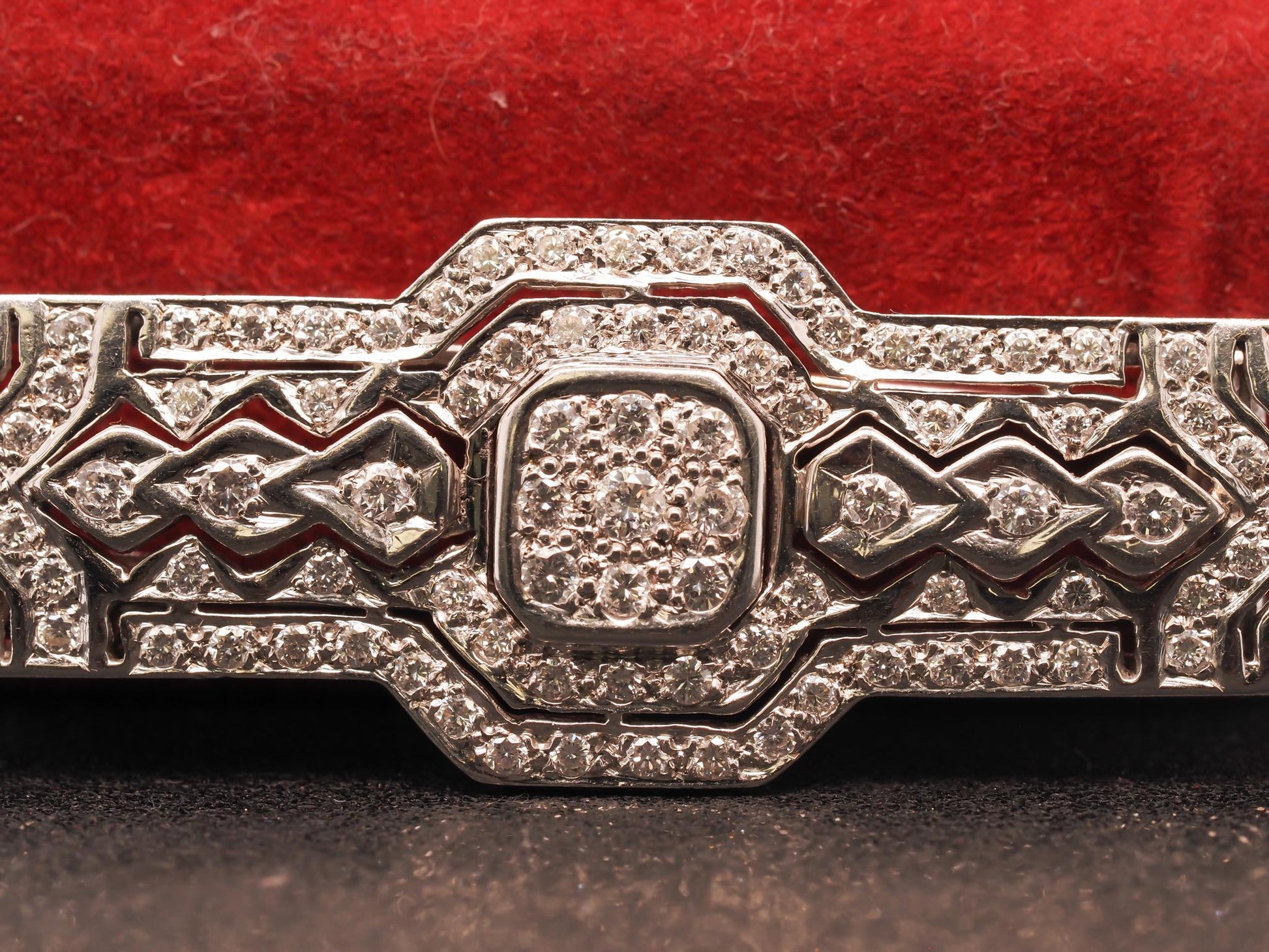 18K White Gold Diamond Art Deco Style Bar Brooch - VHK420A