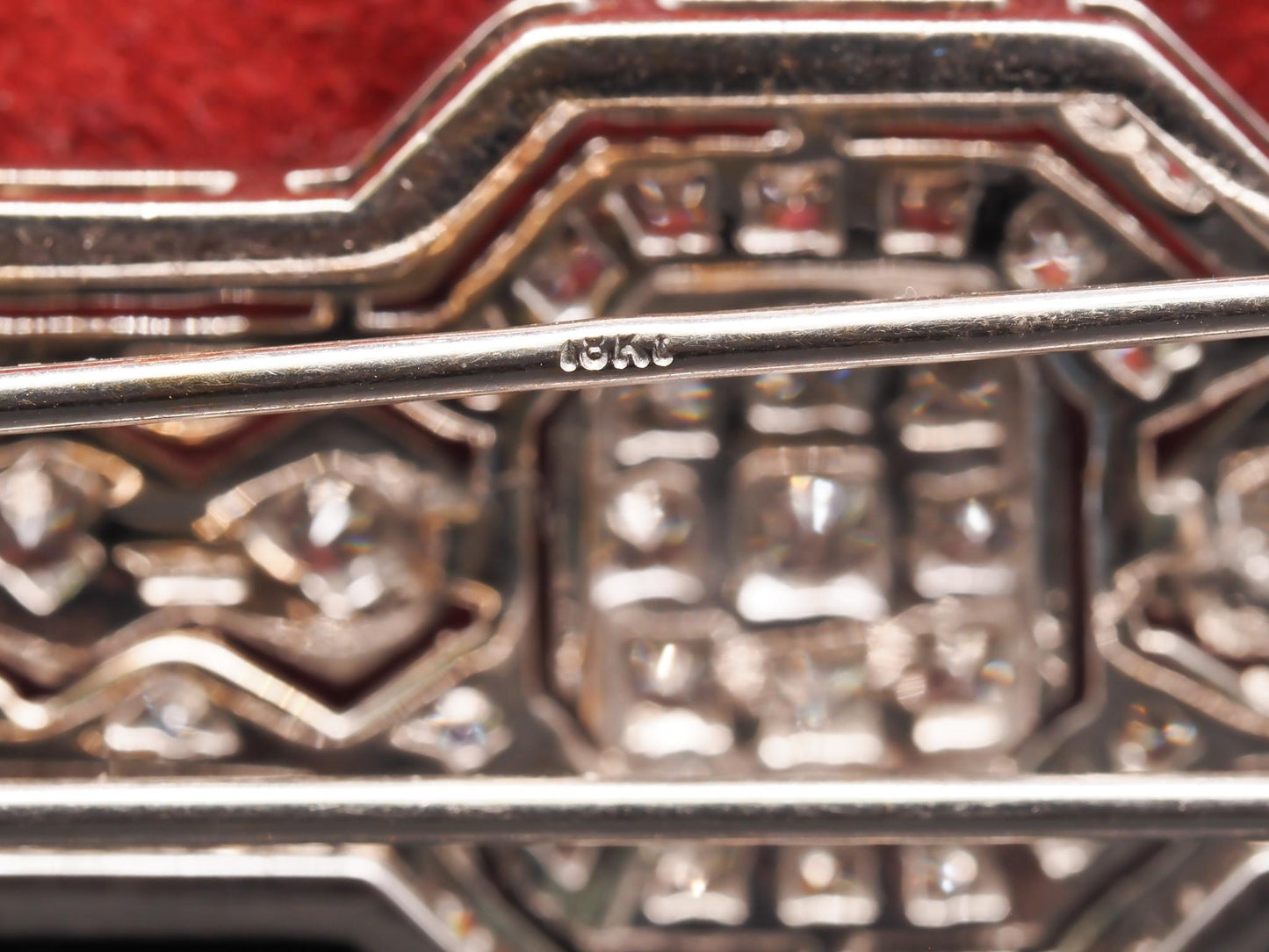 18K White Gold Diamond Art Deco Style Bar Brooch - VHK420A