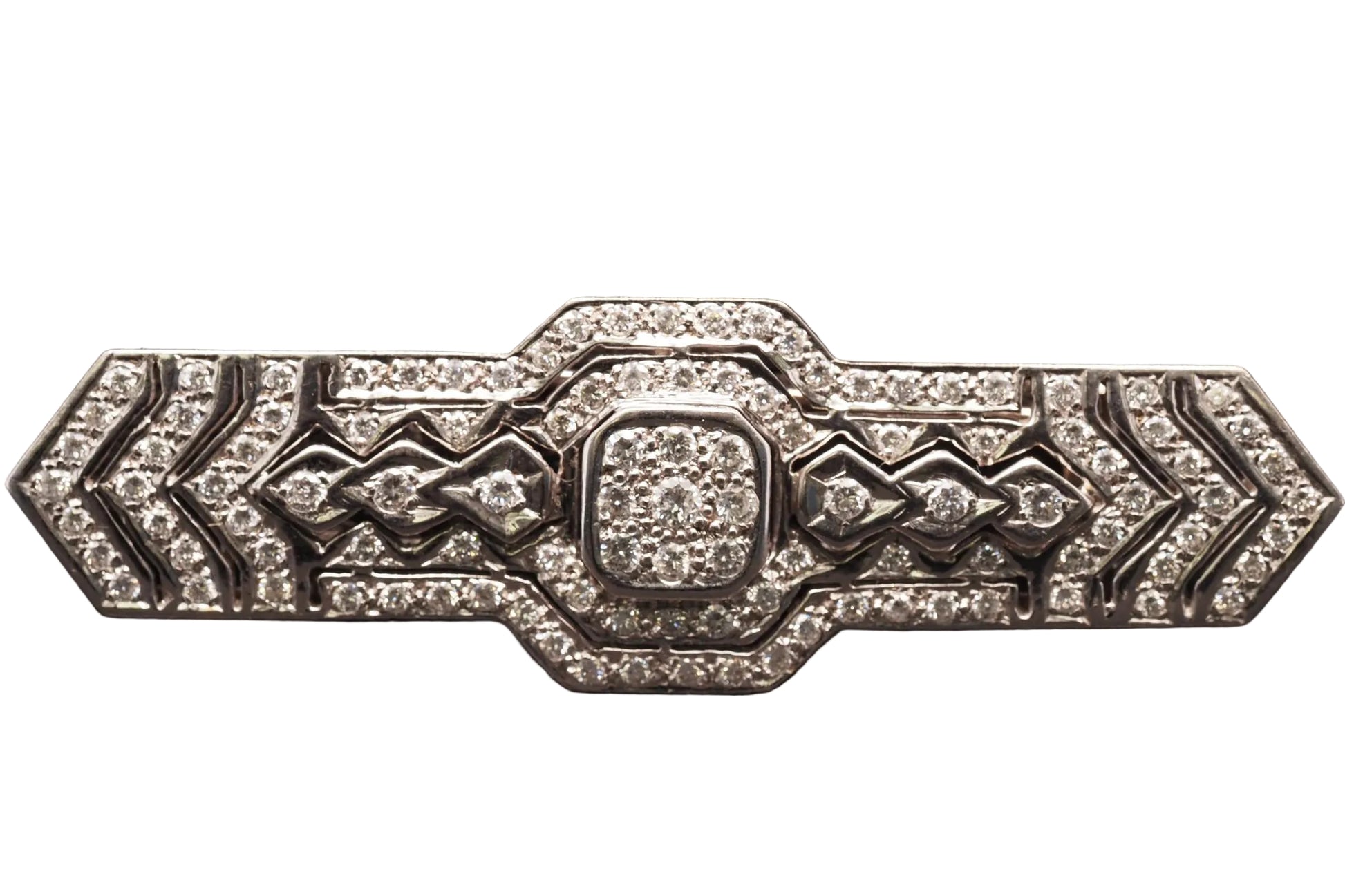 18K White Gold Diamond Art Deco Style Bar Brooch - VHK420A