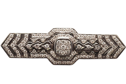 18K White Gold Diamond Art Deco Style Bar Brooch - VHK420A