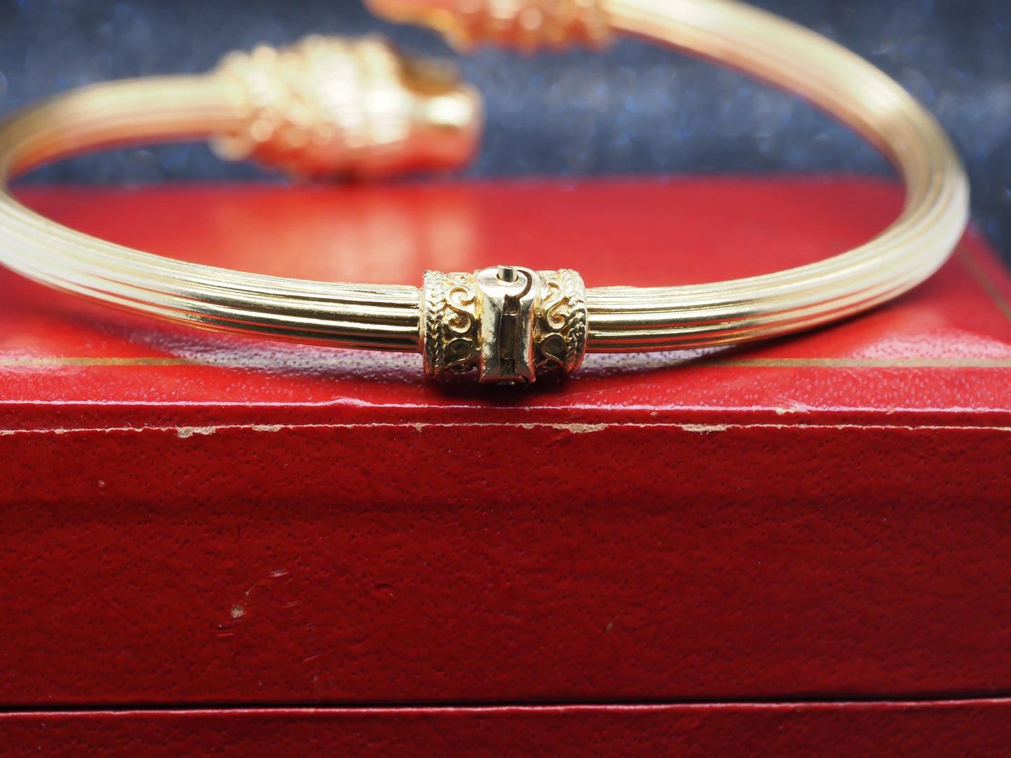 Estate 18K Yellow Gold Ruby Lion Bypass Bracelet -VHK#336B