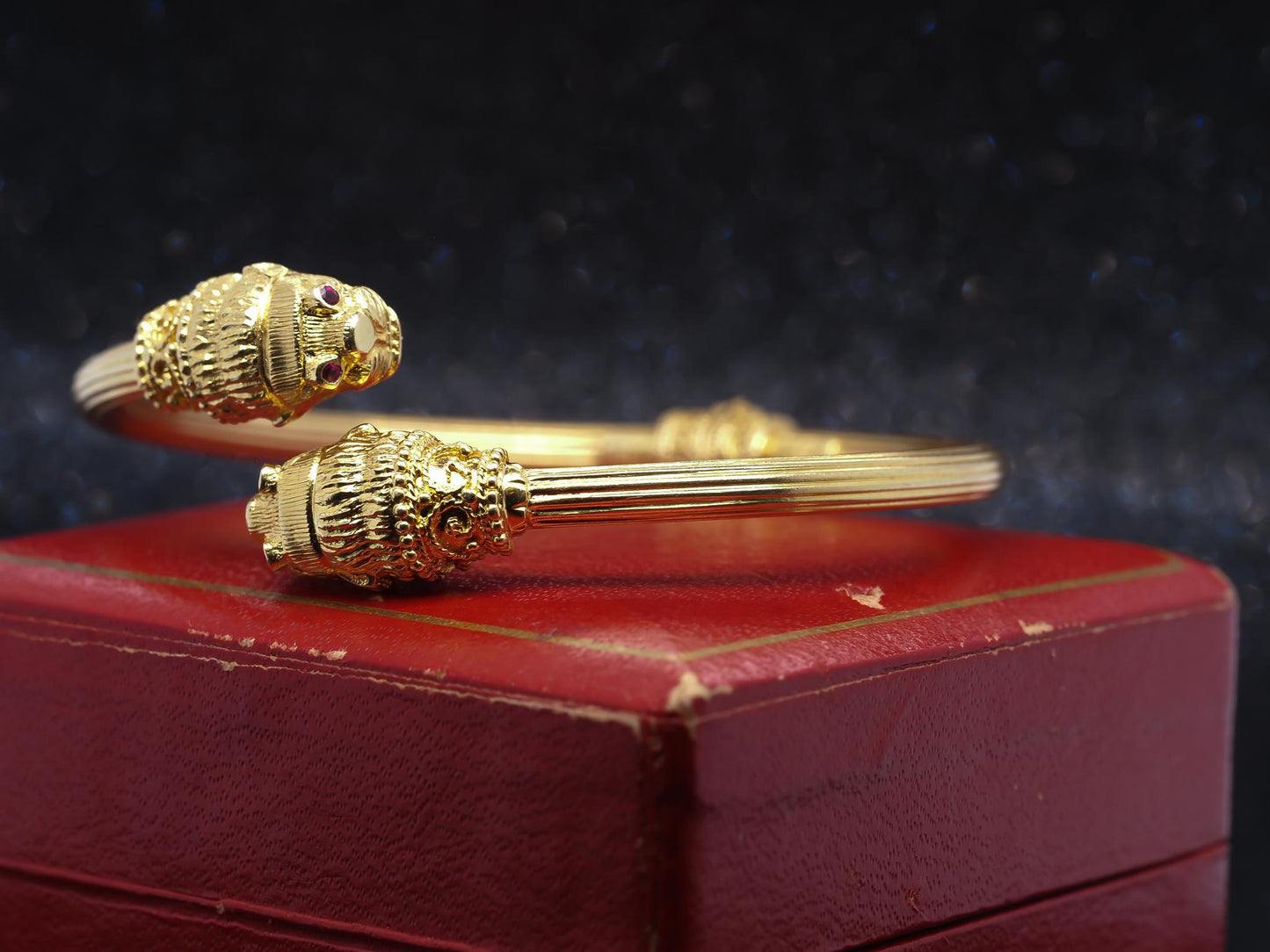 Estate 18K Yellow Gold Ruby Lion Bypass Bracelet -VHK#336B