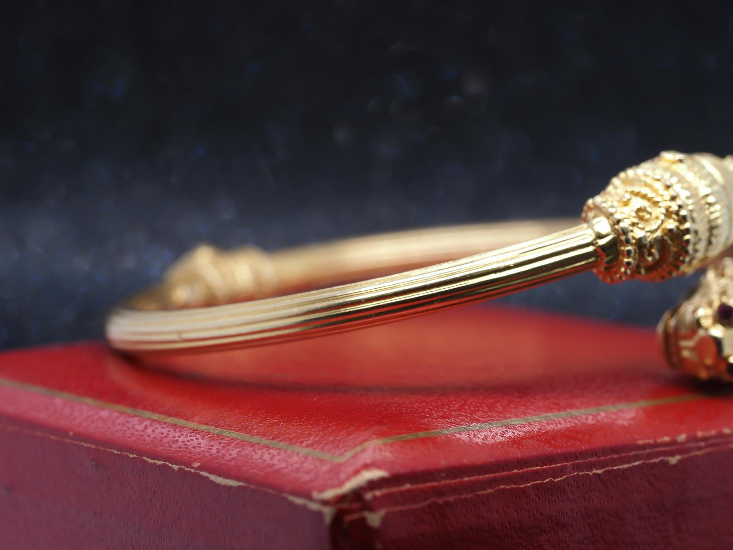 Estate 18K Yellow Gold Ruby Lion Bypass Bracelet -VHK#336B