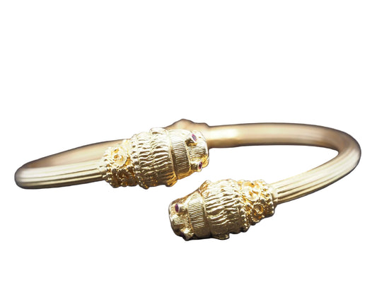 Estate 18K Yellow Gold Ruby Lion Bypass Bracelet -VHK#336B