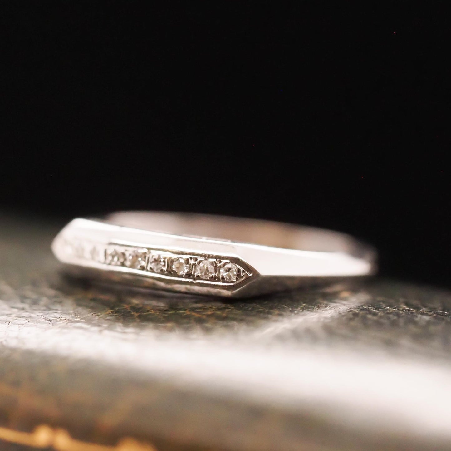 1940s Art Deco 14K White Gold Diamond Wedding Band - VHK#661