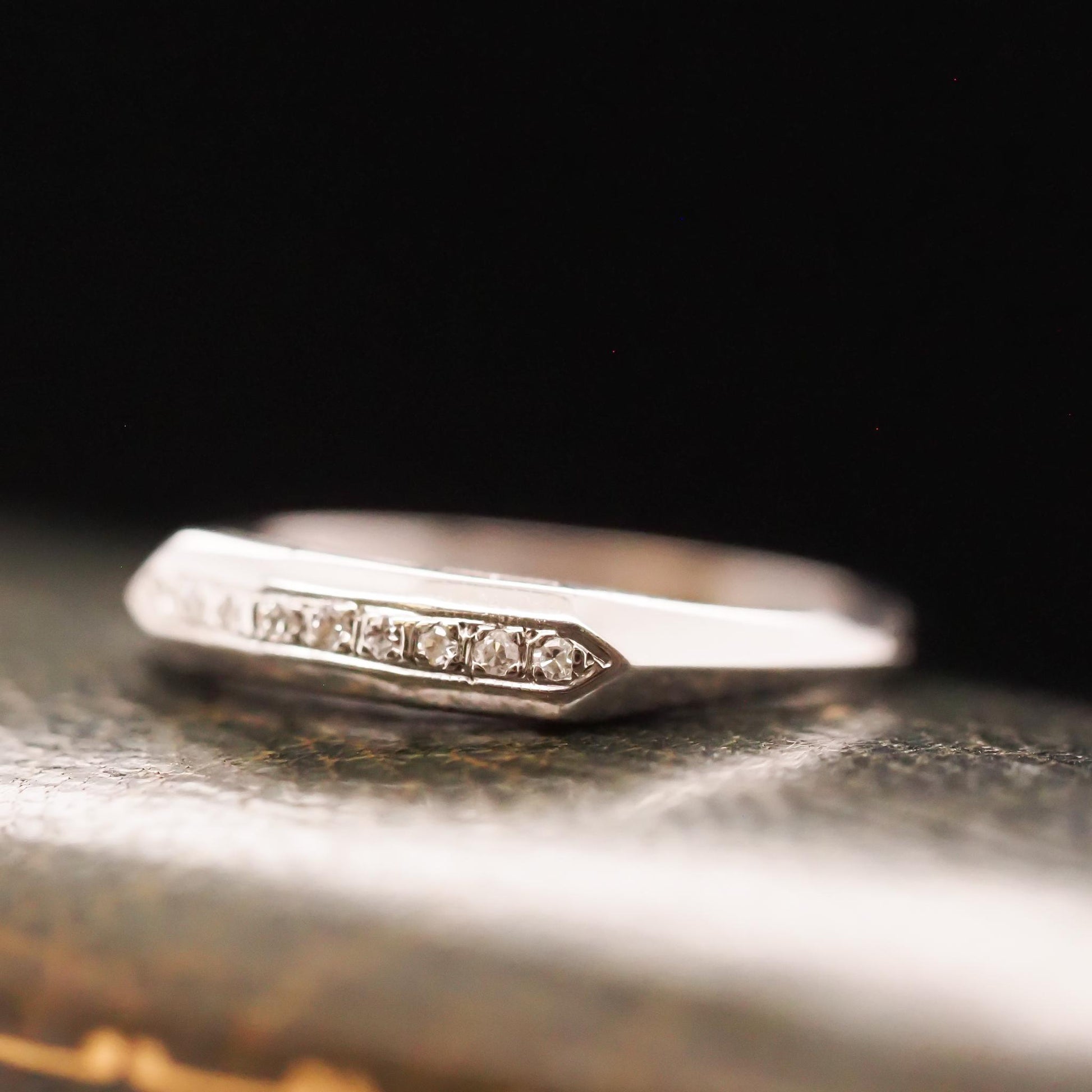 1940s Art Deco 14K White Gold Diamond Wedding Band - VHK#661