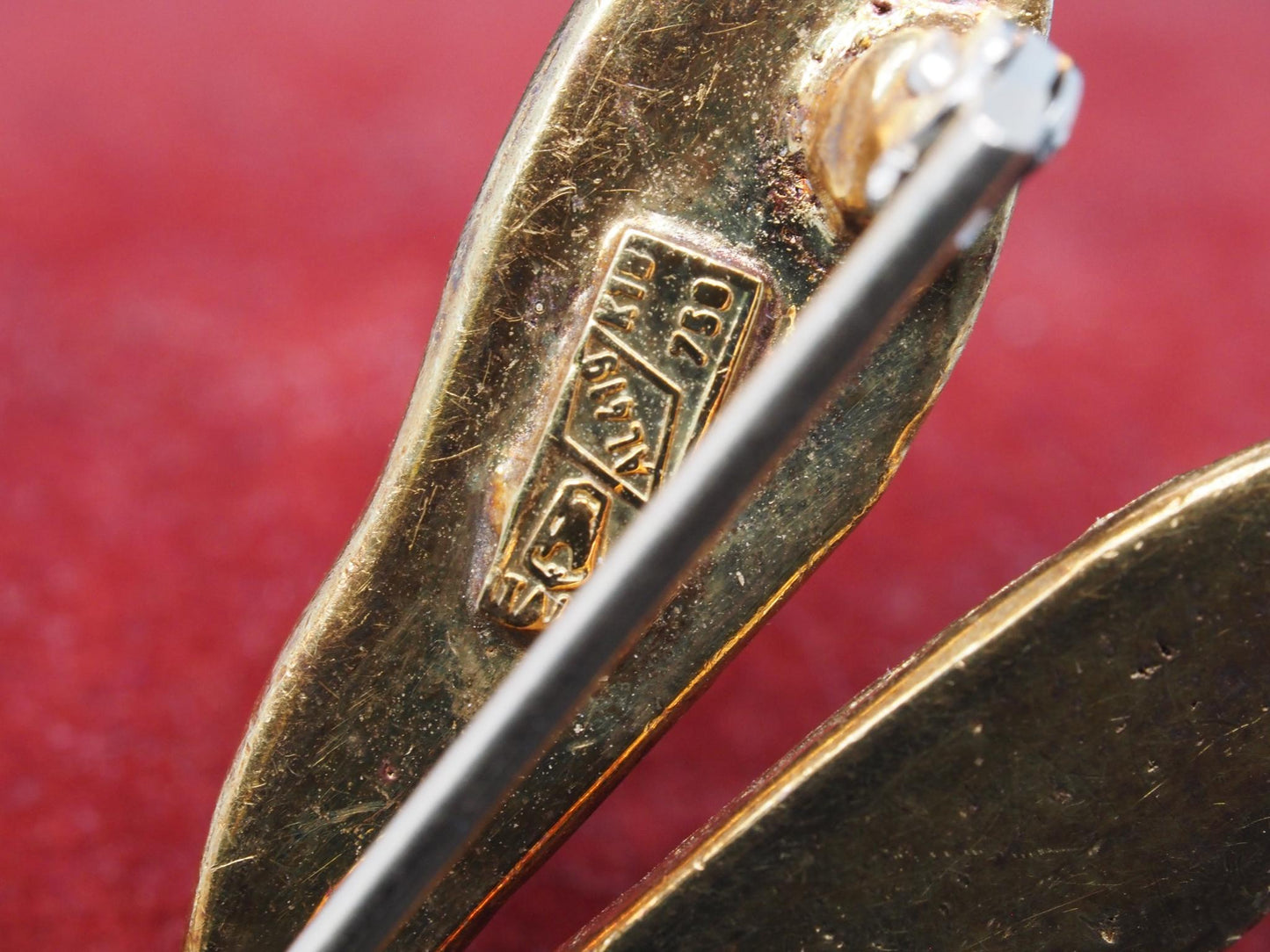 Estate 18K Yellow Gold Enamel Dragonfly Brooch with Enamel and Pearl - VHK#140C