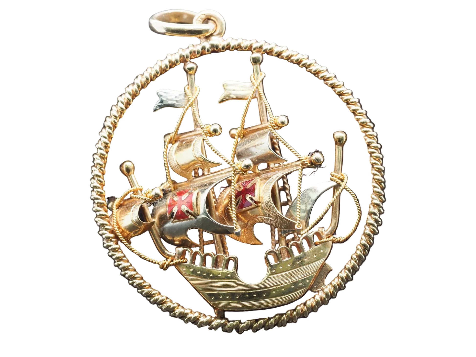 Estate Vintage 18K Yellow Gold Galleon Ship Pendant - VHK#112B