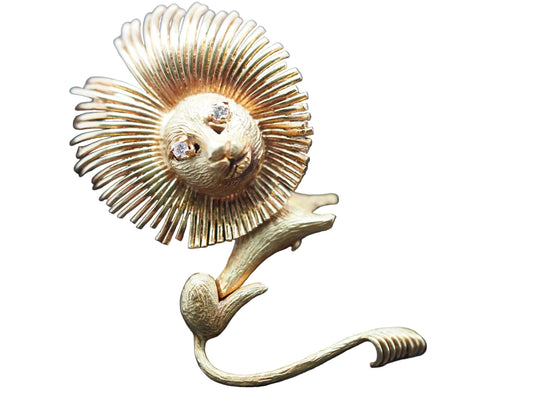Estate Vintage French 18K Yellow Gold and Diamond Lion Brooch - VHK#115a