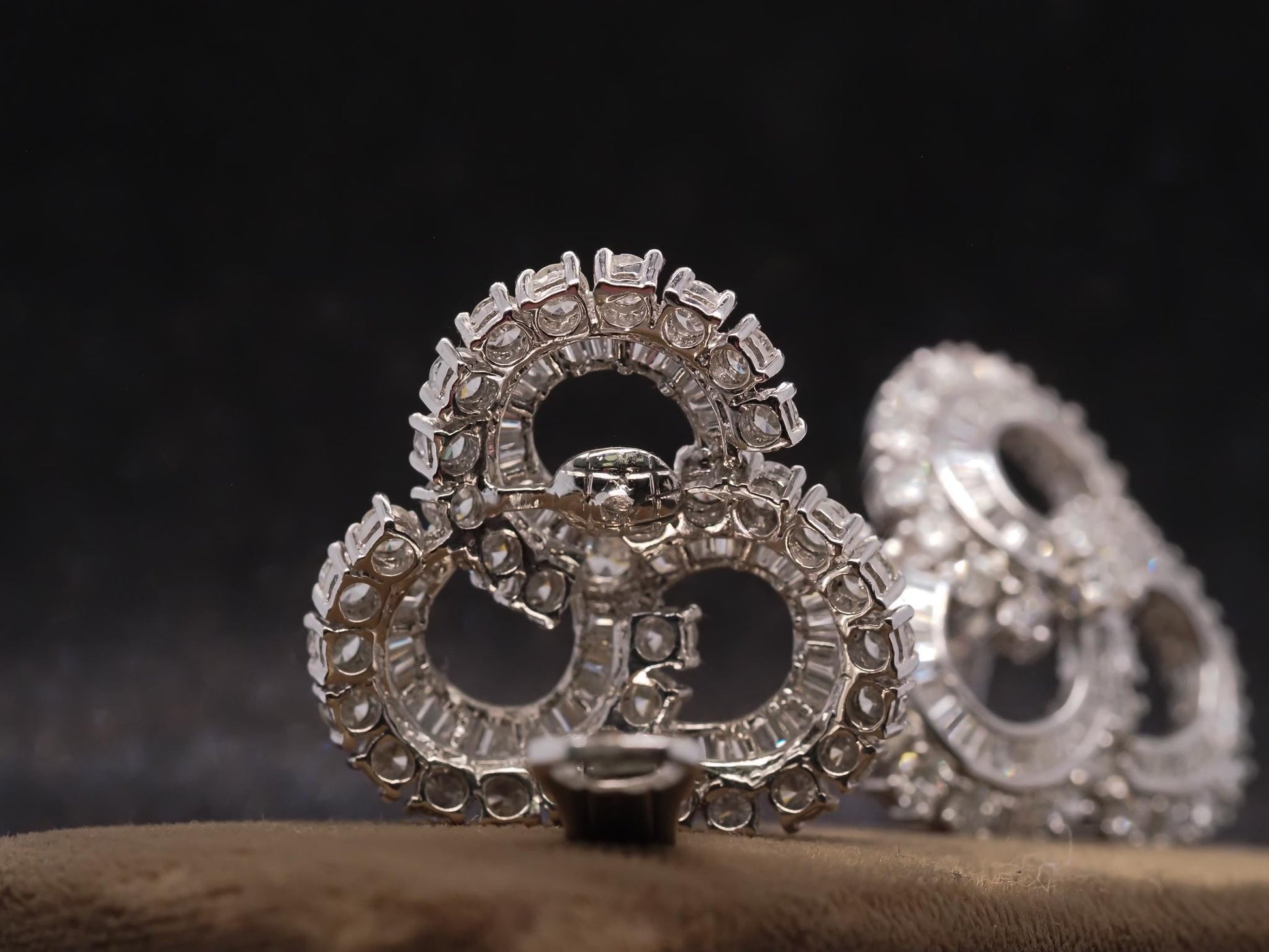 Estate Platinum & 18K White Gold Diamond Swirl Cluster Earrings -VHK#418A