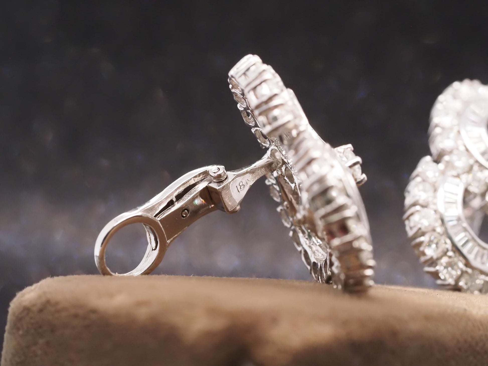 Estate Platinum & 18K White Gold Diamond Swirl Cluster Earrings -VHK#418A