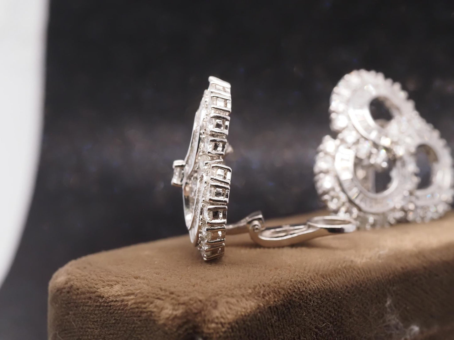 Estate Platinum & 18K White Gold Diamond Swirl Cluster Earrings -VHK#418A
