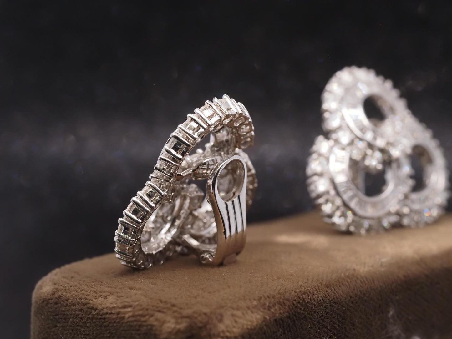 Estate Platinum & 18K White Gold Diamond Swirl Cluster Earrings -VHK#418A