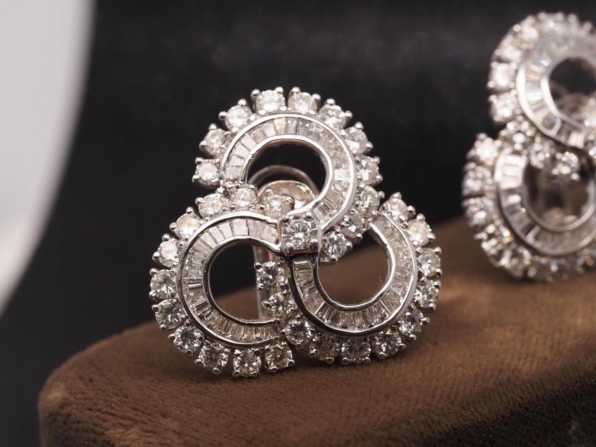Estate Platinum & 18K White Gold Diamond Swirl Cluster Earrings -VHK#418A