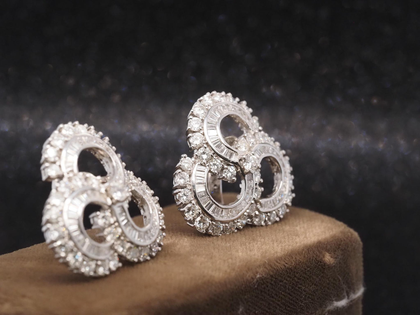 Estate Platinum & 18K White Gold Diamond Swirl Cluster Earrings -VHK#418A