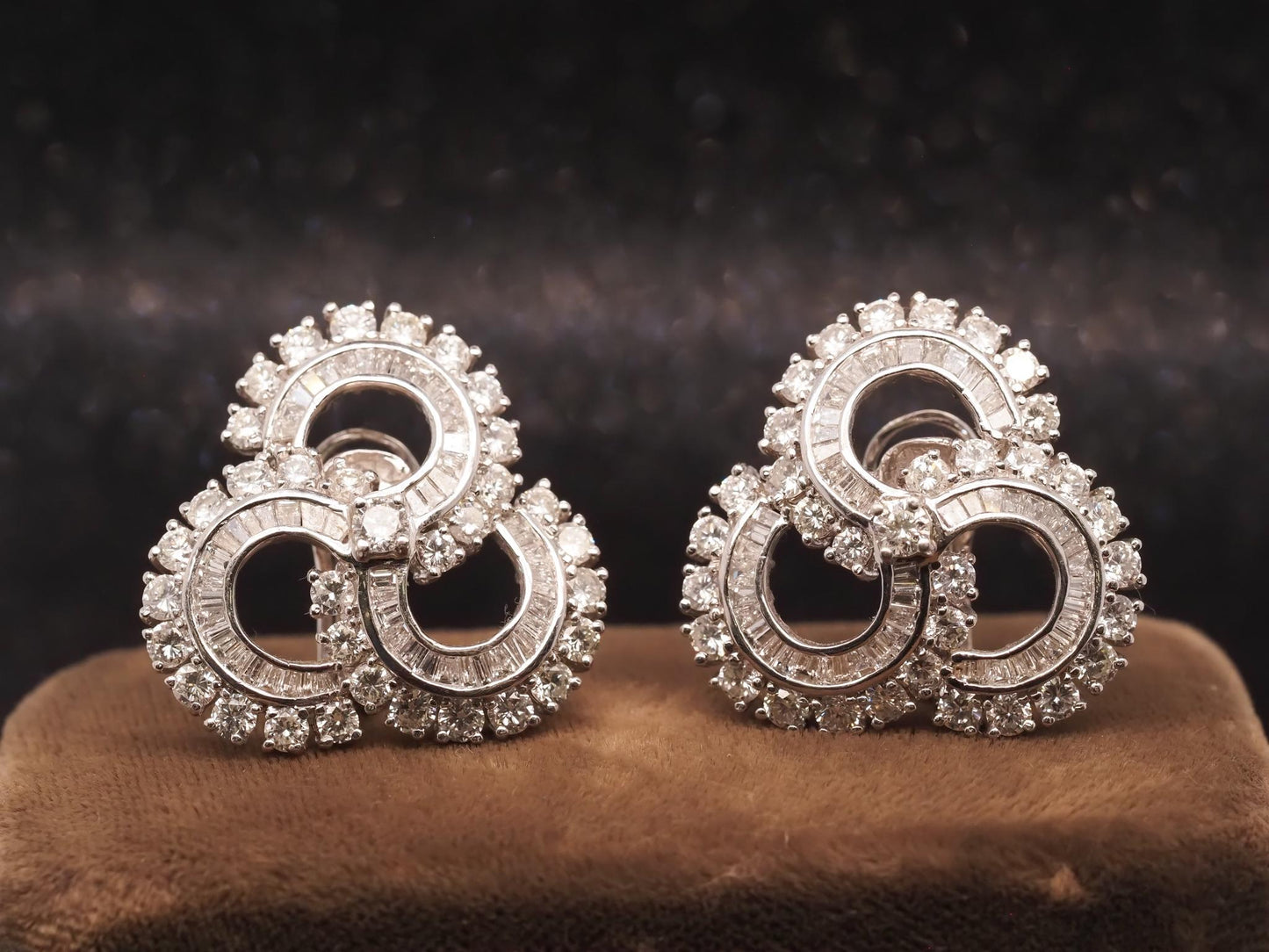 Estate Platinum & 18K White Gold Diamond Swirl Cluster Earrings -VHK#418A