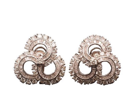 Estate Platinum & 18K White Gold Diamond Swirl Cluster Earrings -VHK#418A