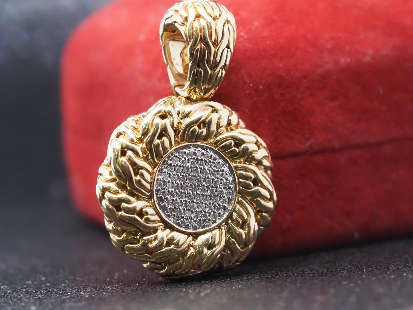 Estate John Hardy 18K Yellow Gold Diamond Sunburst Pendant -VHK#401A
