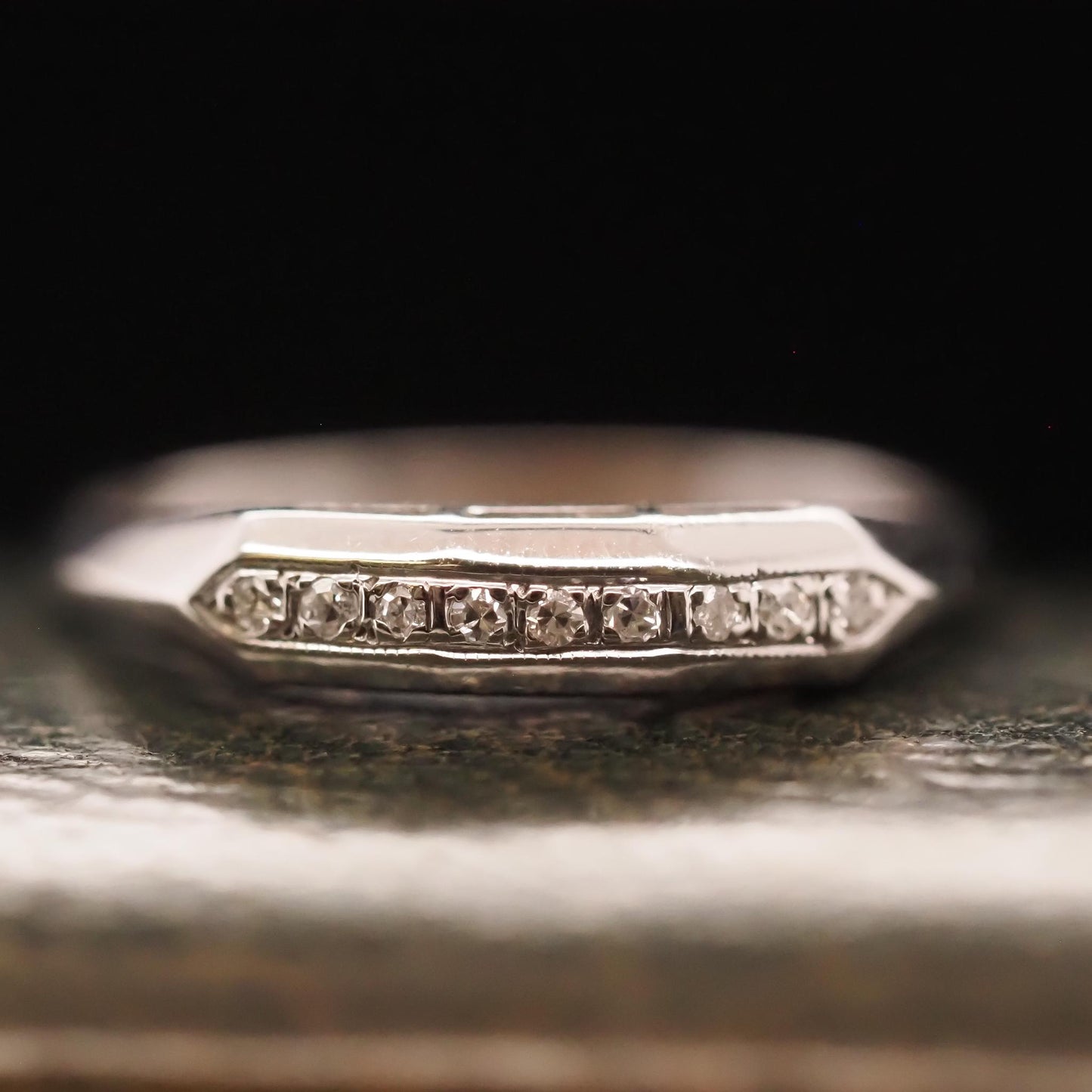 1940s Art Deco 14K White Gold Diamond Wedding Band - VHK#661