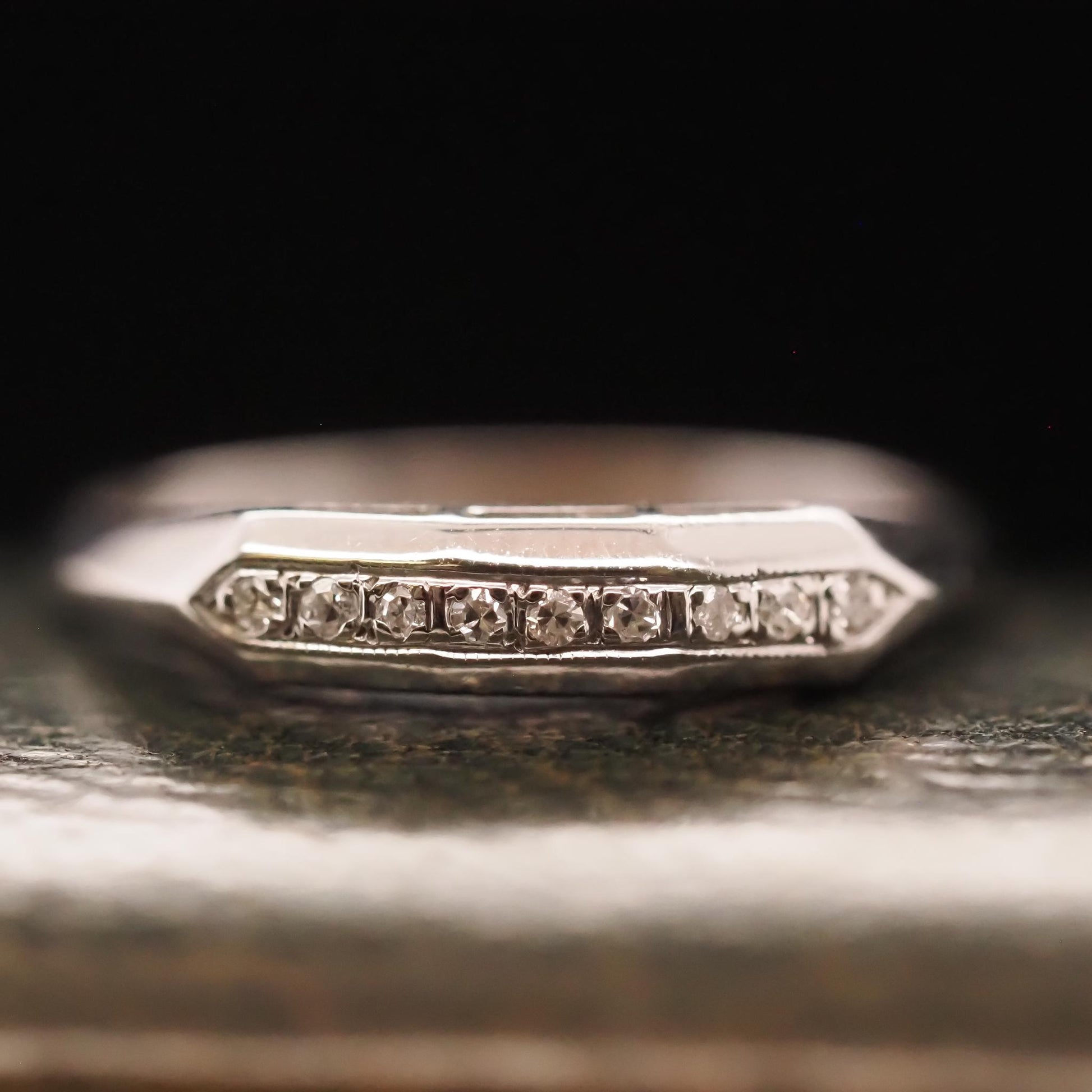 1940s Art Deco 14K White Gold Diamond Wedding Band - VHK#661
