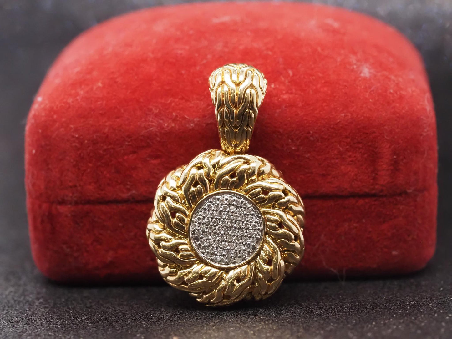 Estate John Hardy 18K Yellow Gold Diamond Sunburst Pendant -VHK#401A