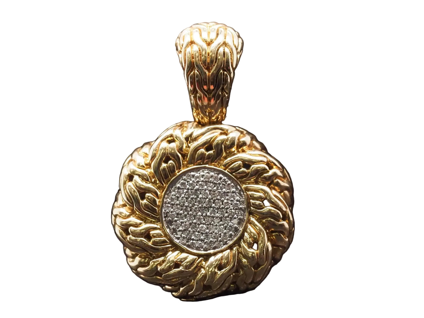 Estate John Hardy 18K Yellow Gold Diamond Sunburst Pendant -VHK#401A