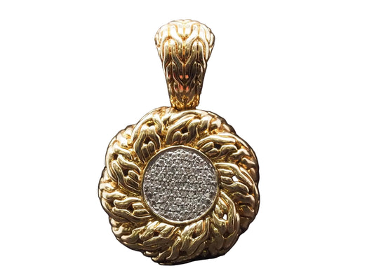Estate John Hardy 18K Yellow Gold Diamond Sunburst Pendant -VHK#401A