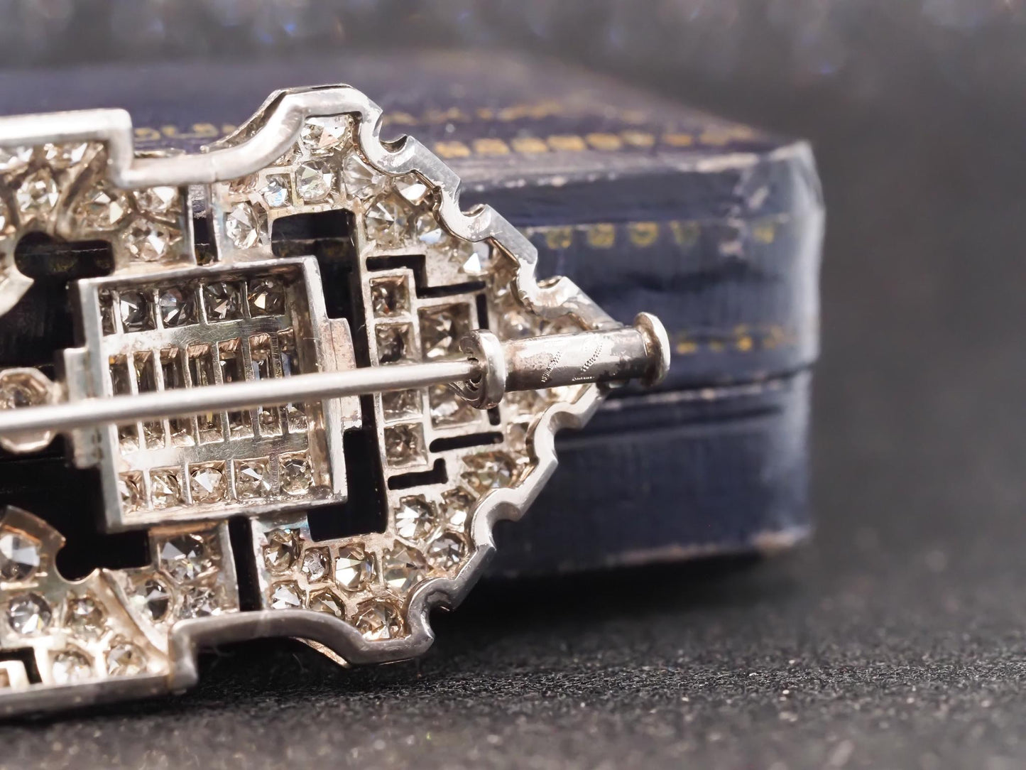 Estate Art Deco Platinum Carre Cut Diamond and Old Cut Diamond Brooch - VHK#882a