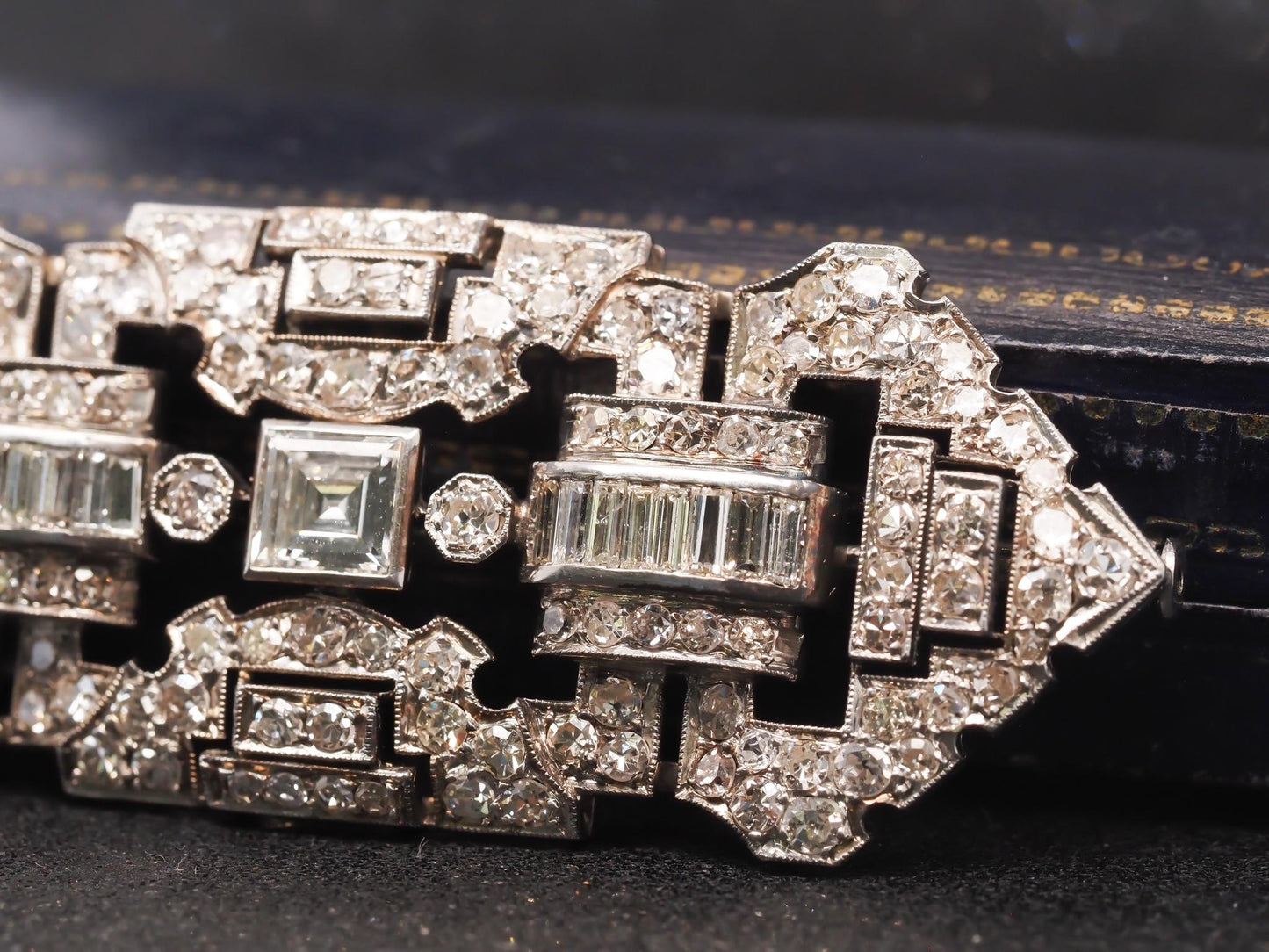 Estate Art Deco Platinum Carre Cut Diamond and Old Cut Diamond Brooch - VHK#882a