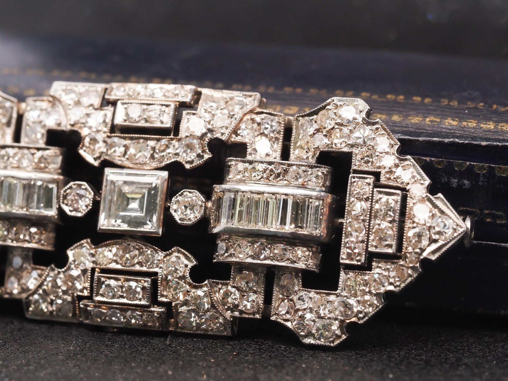 Estate Art Deco Platinum Carre Cut Diamond and Old Cut Diamond Brooch - VHK#882a