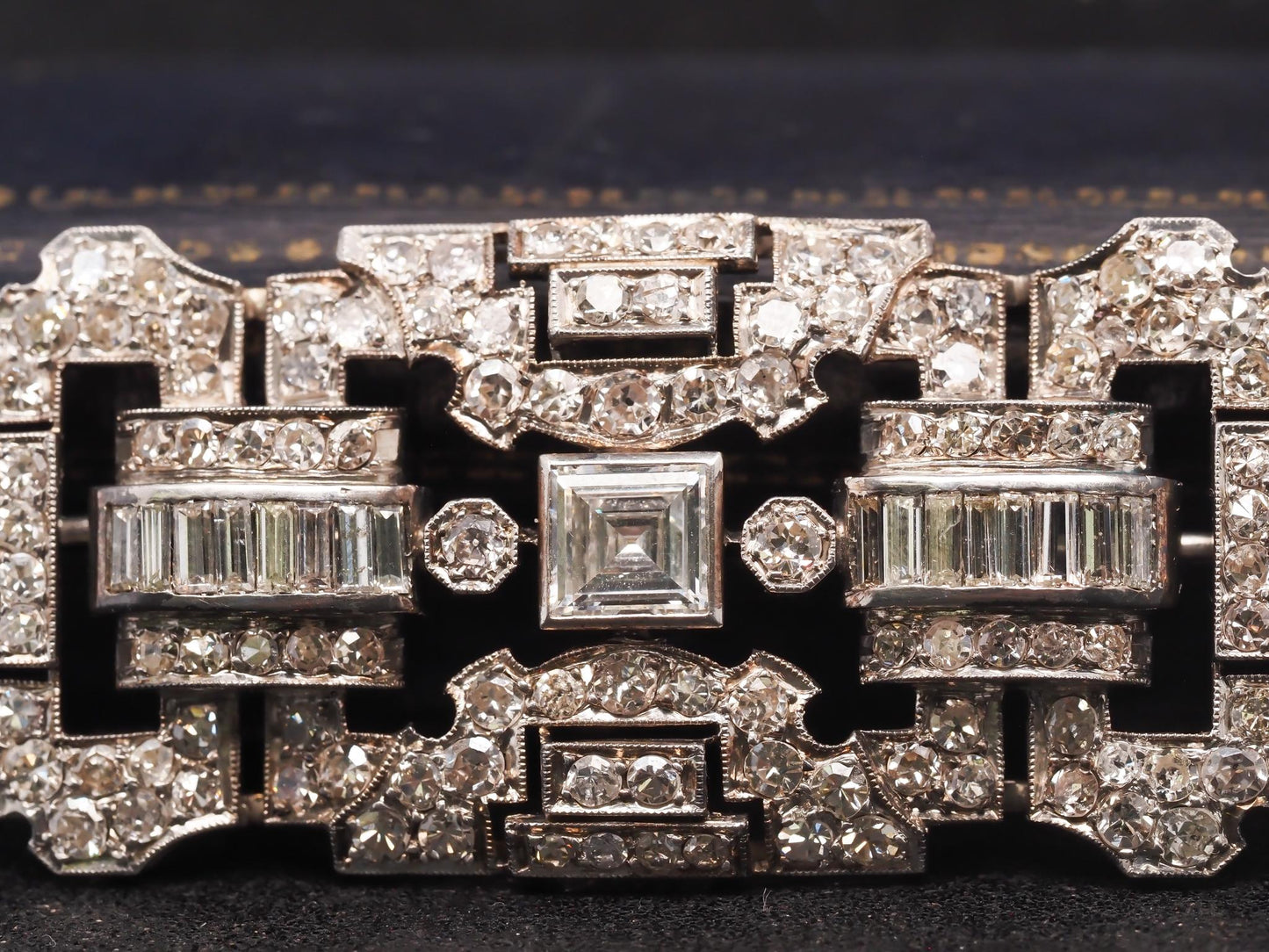 Estate Art Deco Platinum Carre Cut Diamond and Old Cut Diamond Brooch - VHK#882a