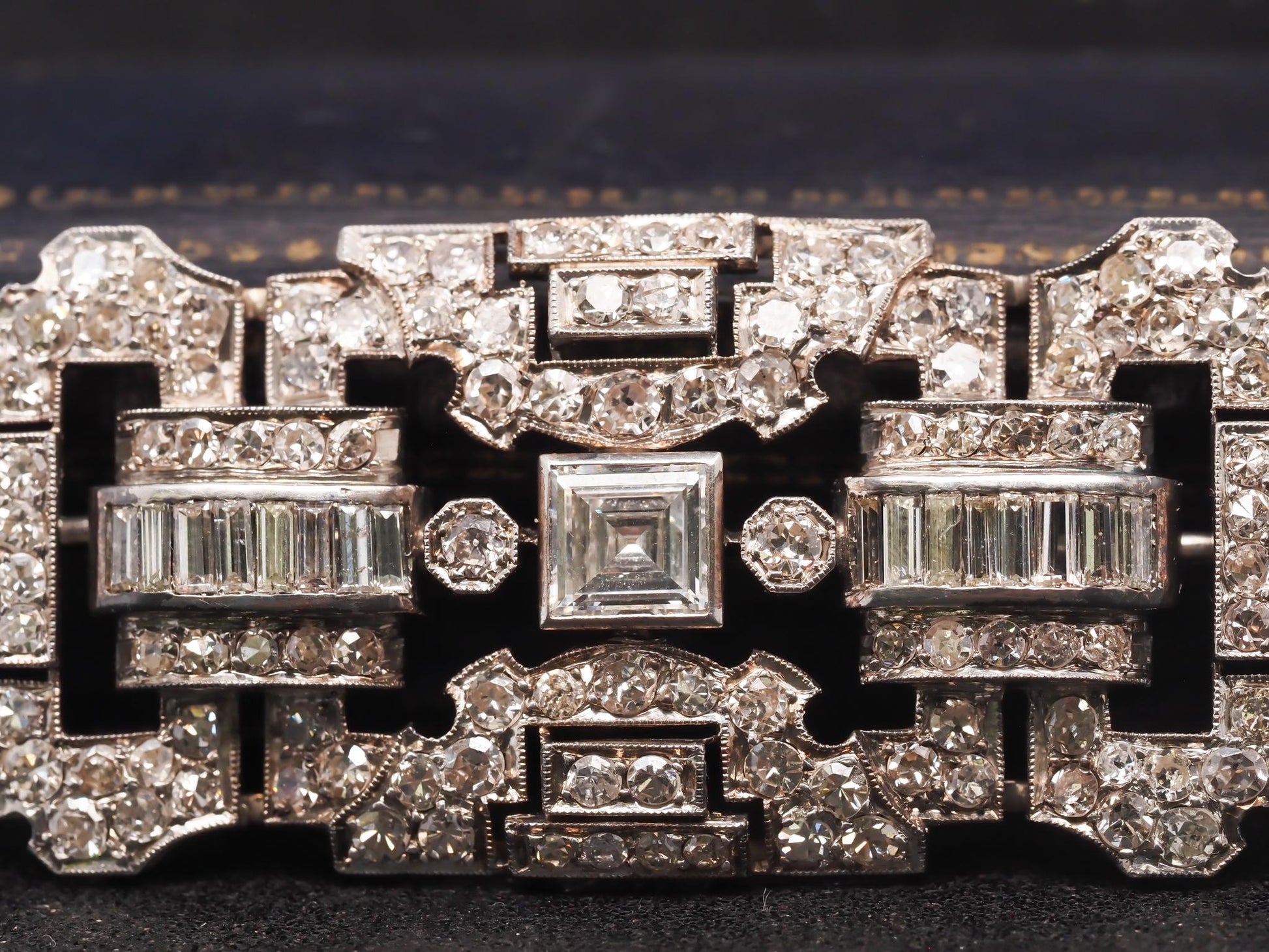 Estate Art Deco Platinum Carre Cut Diamond and Old Cut Diamond Brooch - VHK#882a