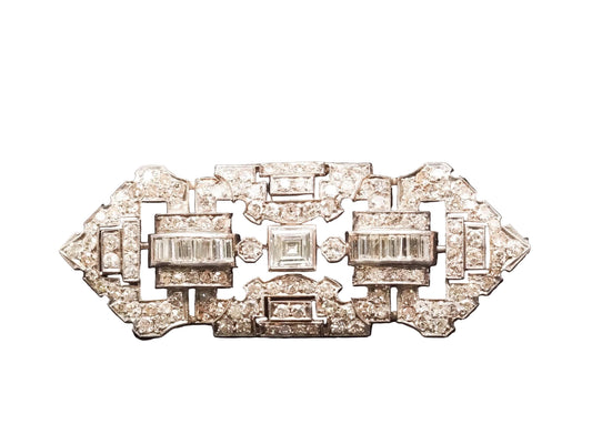 Estate Art Deco Platinum Carre Cut Diamond and Old Cut Diamond Brooch - VHK#882a
