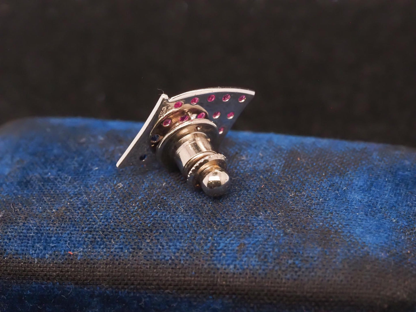 Retro 18K Ruby, Sapphire and Diamond White Gold American Flag Pin - VHK#4