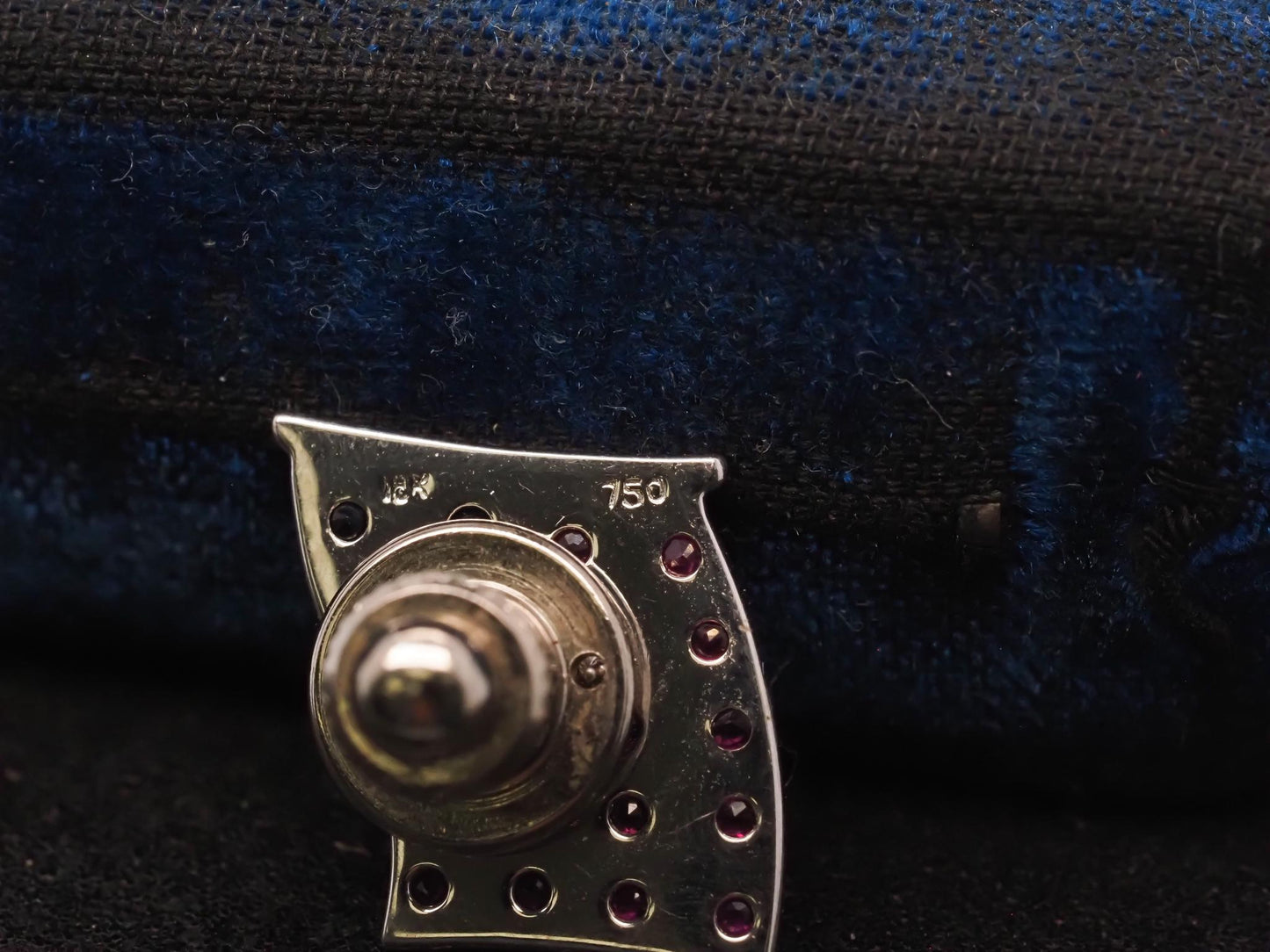 Retro 18K Ruby, Sapphire and Diamond White Gold American Flag Pin - VHK#4