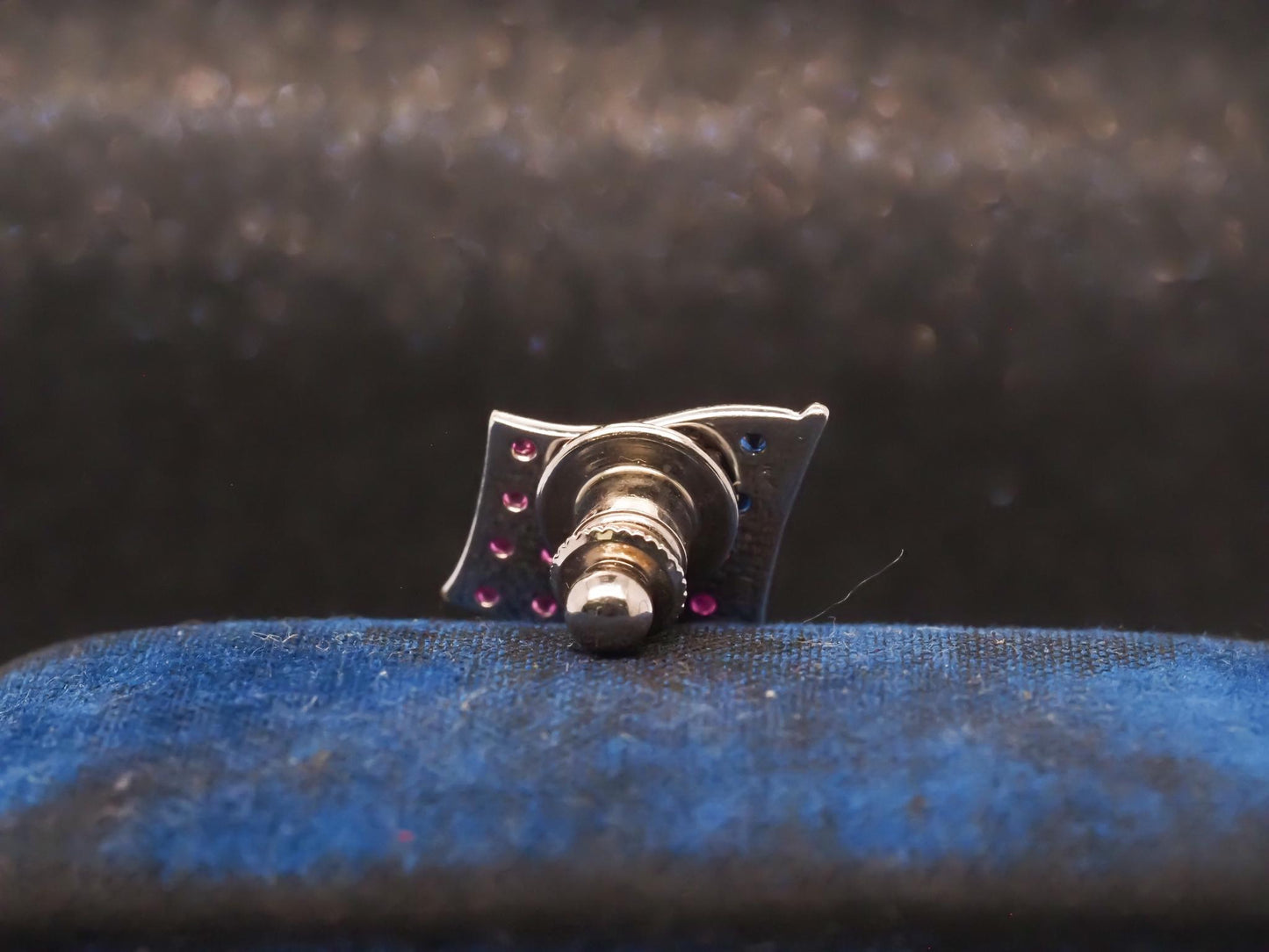 Retro 18K Ruby, Sapphire and Diamond White Gold American Flag Pin - VHK#4