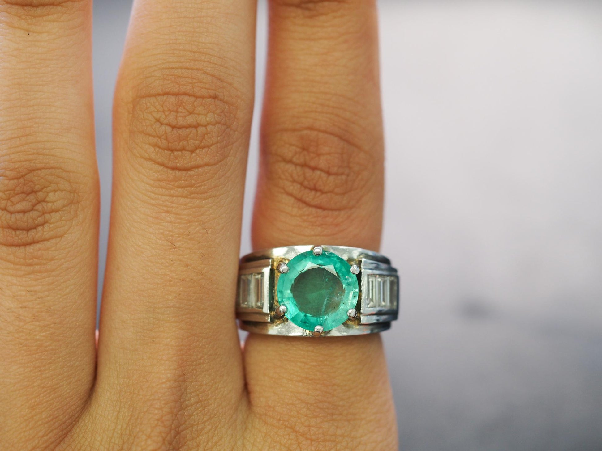 Estate 1960s Platinum Emerald and Diamond Ring - VHK#294a