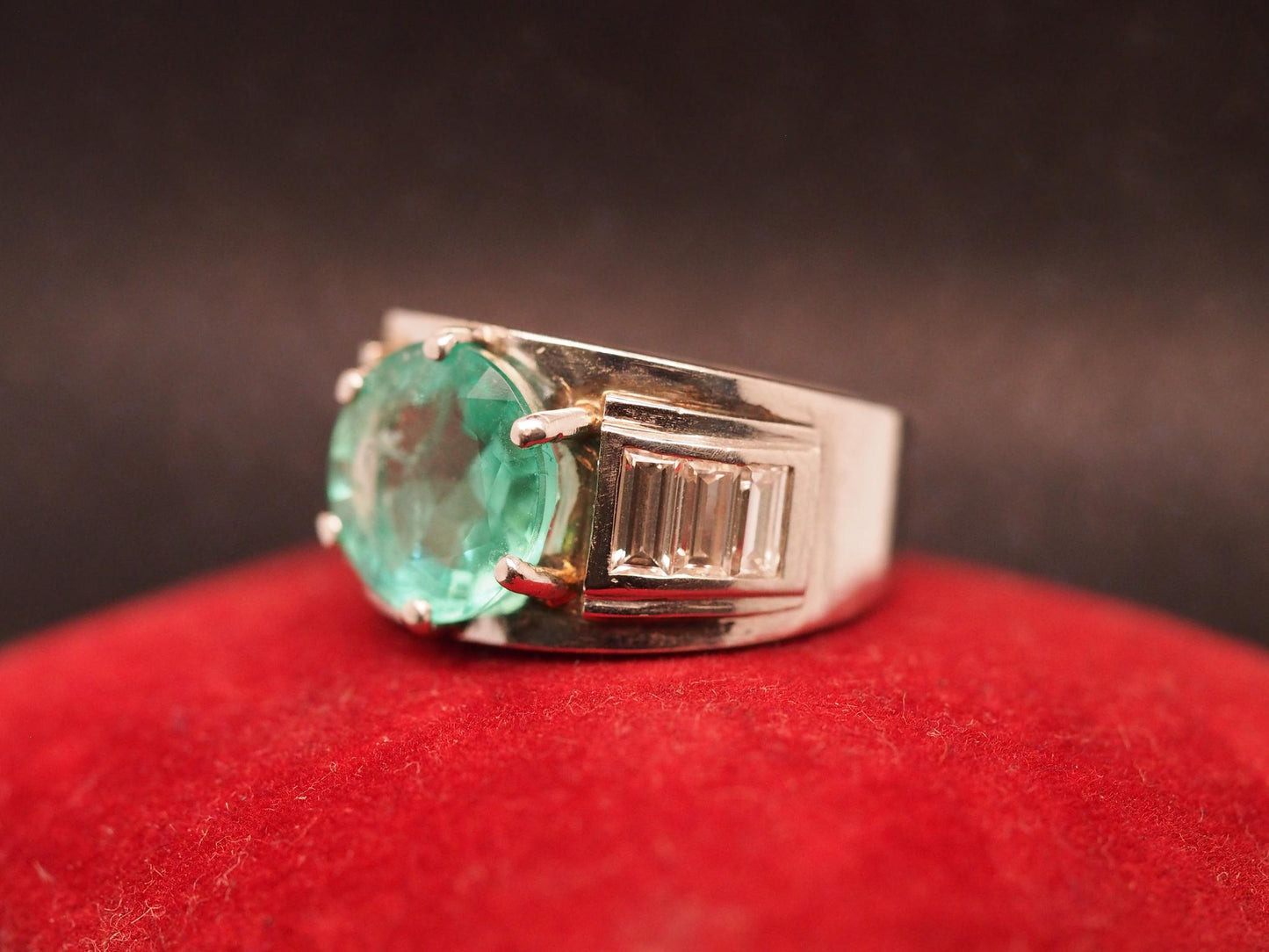 Estate 1960s Platinum Emerald and Diamond Ring - VHK#294a