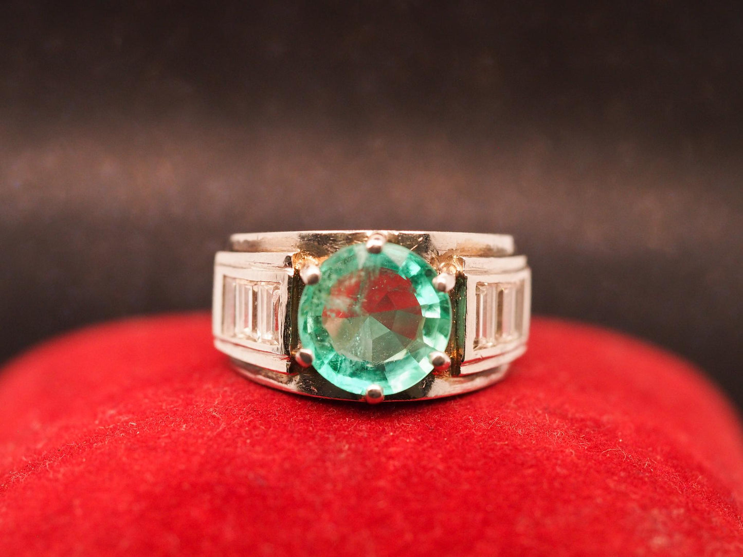 Estate 1960s Platinum Emerald and Diamond Ring - VHK#294a