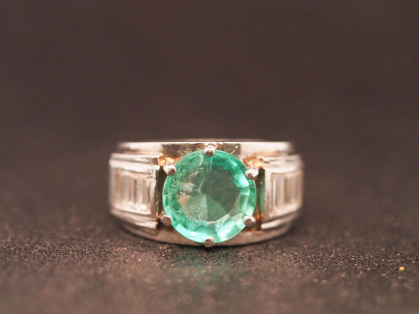 Estate 1960s Platinum Emerald and Diamond Ring - VHK#294a