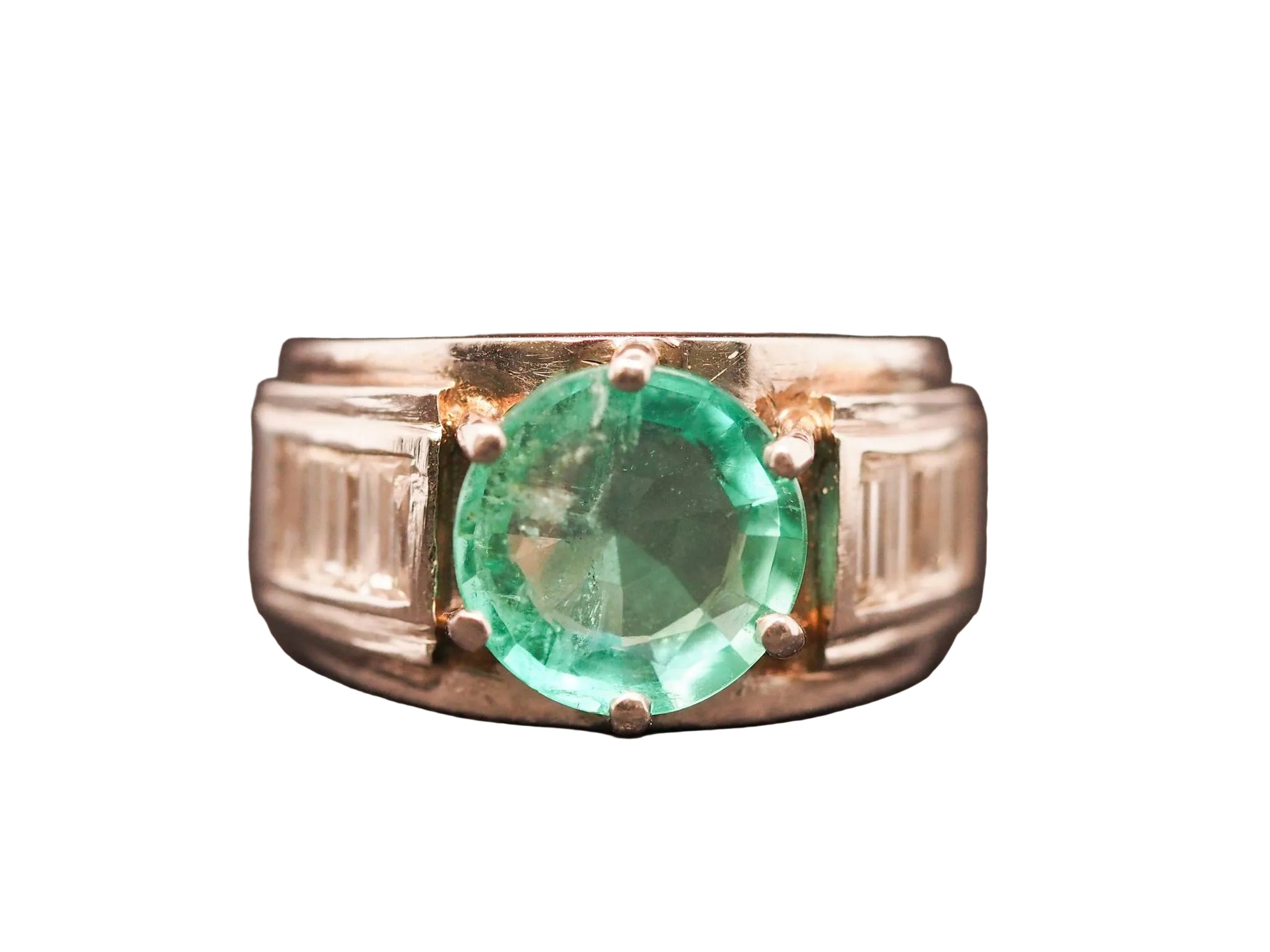 Estate 1960s Platinum Emerald and Diamond Ring - VHK#294a