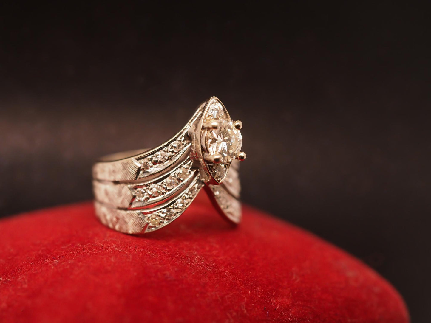 Estate 14K White Gold Diamond Ring Triple Band - VHK#356A