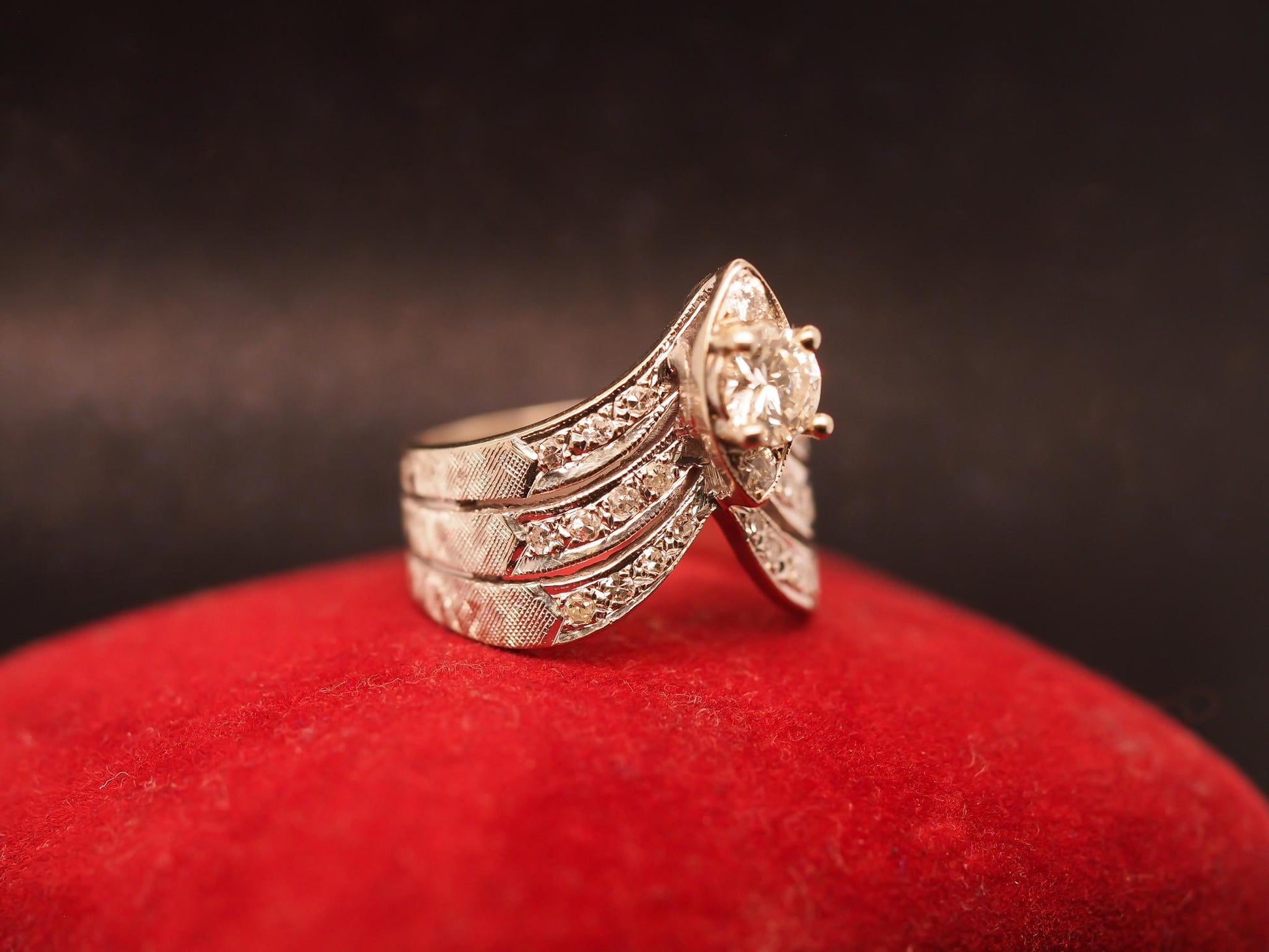 Estate 14K White Gold Diamond Ring Triple Band - VHK#356A